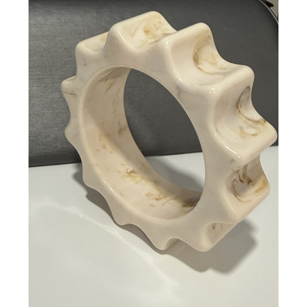 Chunky Cream and Brown Marbled Resin Sculptural Spiked Bangle Bracelet 8"